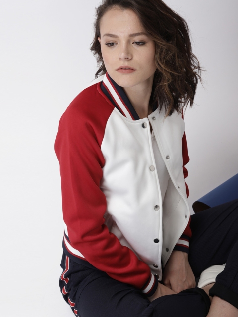 

Harvard Women White Solid Varsity Jacket
