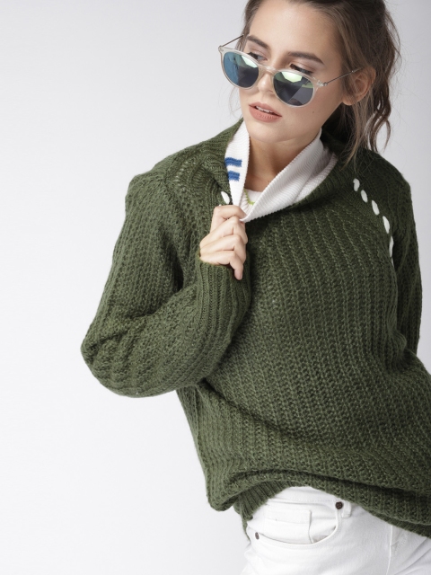 

Harvard Women Olive Green Solid Pullover