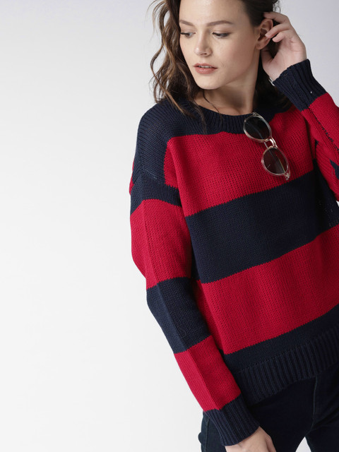 

Harvard Women Navy Blue & Red Colourblocked Pullover