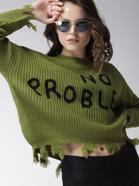 

Harvard Women Olive Green Printed Pullover