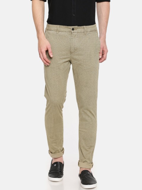 

Rex Straut Jeans Men Beige Tailored Slim Fit Printed Regular Trousers