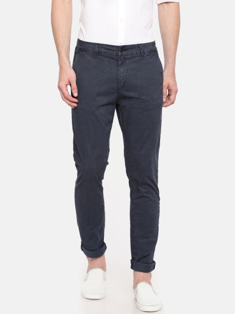 

Rex Straut Jeans Men Navy Blue Tailored Slim Fit Printed Regular Trousers