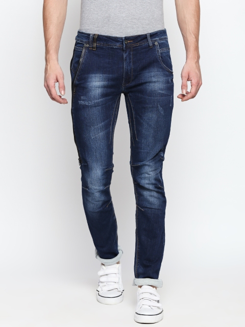 

Rex Straut Jeans Men Blue Slim Fit Mid-Rise Low Distress Stretchable Jeans