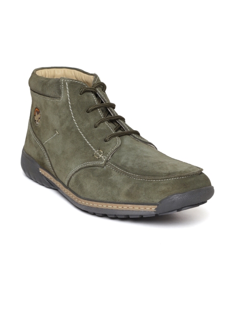 

Woodland Men Olive Green Solid Suede Mid-Top Flat Boots