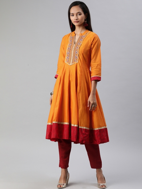 

Biba Women Orange & Red Yoke Design A-Line Kurta