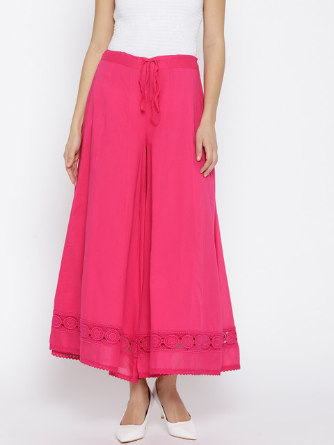 

Biba Women Pink Flared Hem Design Palazzos
