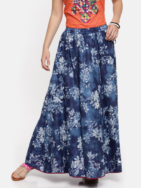 

Biba Women Navy Blue & Off White Printed Maxi Skirt