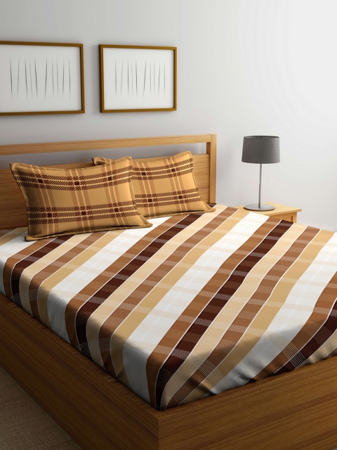 

Portico New York Brown & White Striped Flat 144 TC Cotton 1 Queen Bedsheet with 2 Pillow Covers