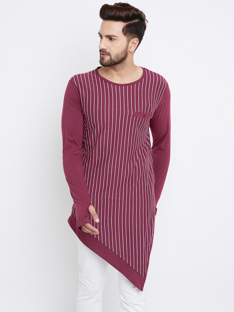 

Hypernation Men Purple Striped Round Neck T-shirt