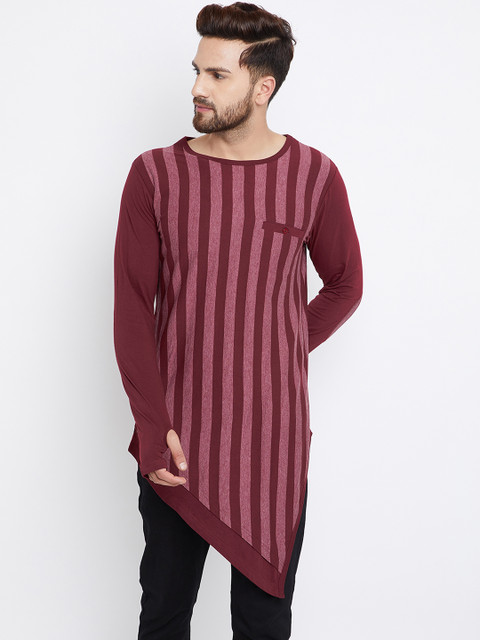 

Hypernation Men Maroon Striped Round Neck T-shirt