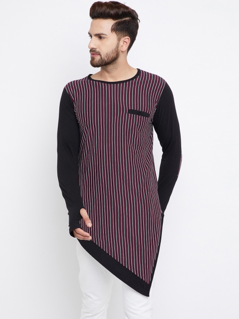 

Hypernation Men Maroon Striped Round Neck T-shirt