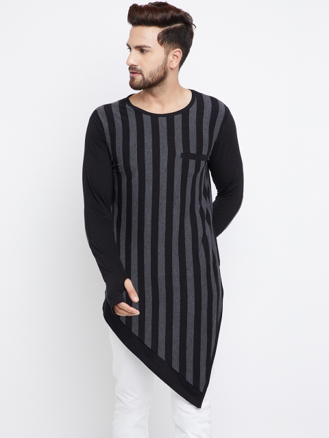 

Hypernation Men Black Striped Round Neck T-shirt