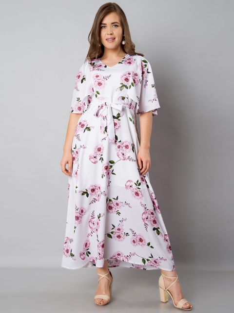 

FabAlley Curve Plus Size Women White Printed Maxi Dress