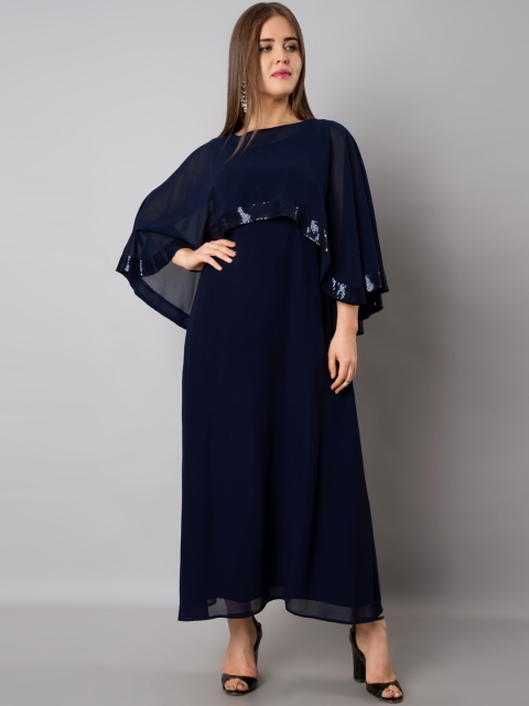 

FabAlley Curve Plus Size Women Navy Blue Embellished Maxi Dress