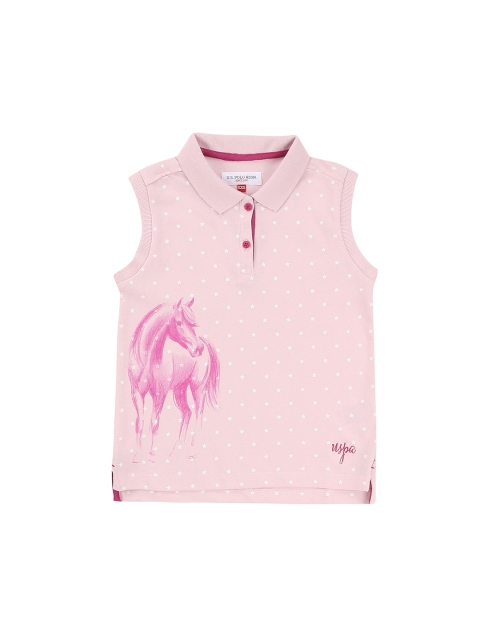 

U.S. Polo Assn. Kids Girls Pink Printed Polo Collar T-shirt