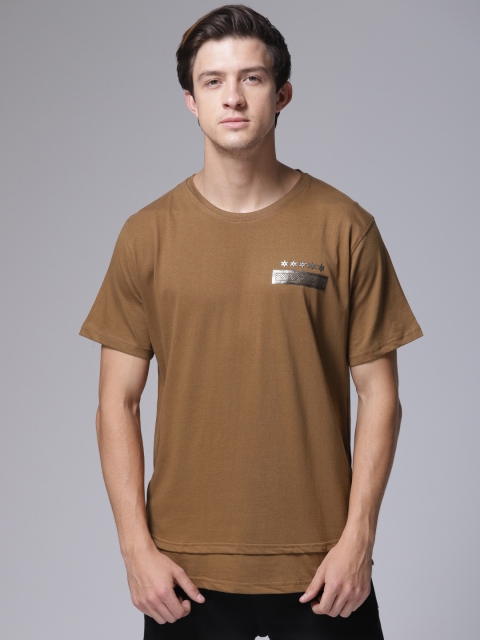 

YWC Men Brown Solid Round Neck T-shirt