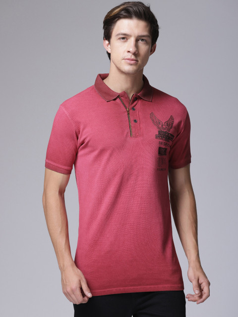 

YWC Men Red Solid Polo Collar T-shirt