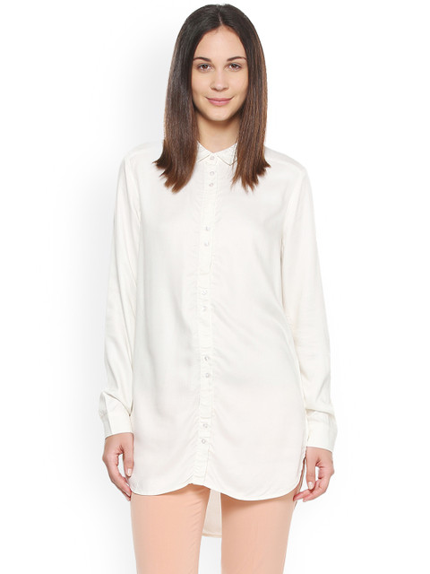 

Van Heusen Woman Cream-Coloured Regular Fit Solid Casual Shirt