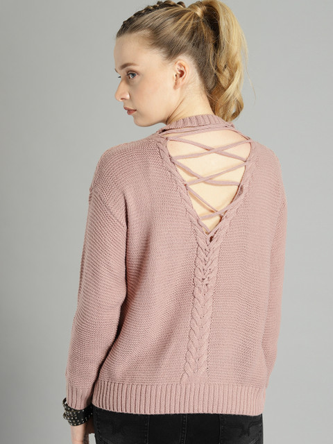 

Roadster Women Mauve Self Design Acrylic Sweater