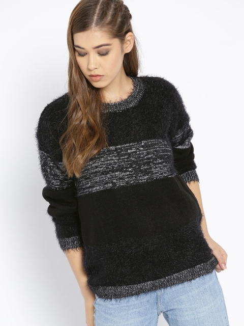 

Roadster Women Black & Grey Colourblocked Pullover