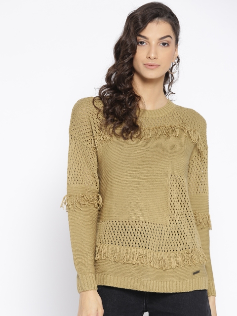 

Roadster Women Beige Self Design Pullover