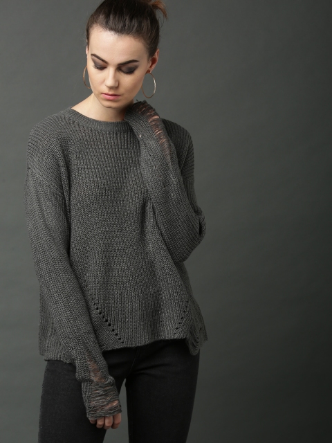 

Roadster Women Charcoal Grey Solid Pullover