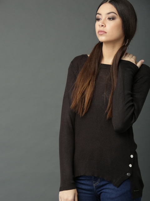 

Roadster Women Black Self Design Sweater