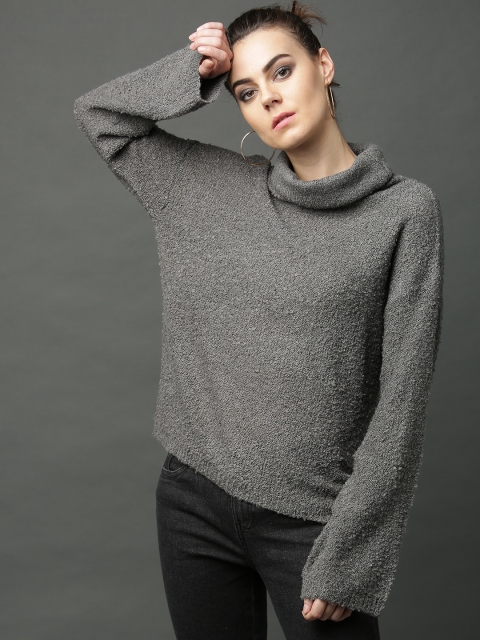 

Roadster Women Charcoal Grey Solid Styled Back Pullover
