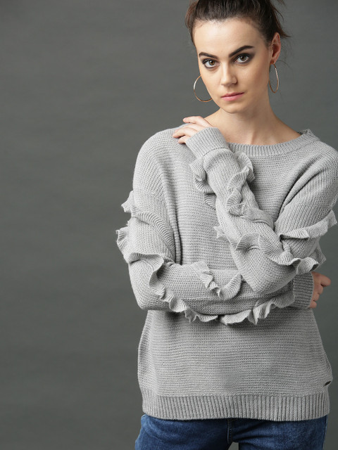 

Roadster Women Grey Self Design Sweater