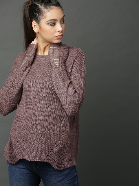 

Roadster Women Mauve Solid Sweater