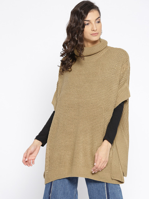 

Roadster Women Beige Solid Longline Poncho