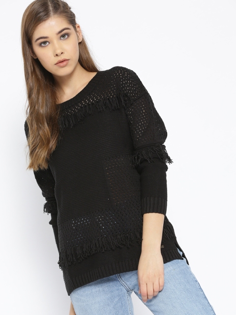 

Roadster Women Black Self Design Pullover