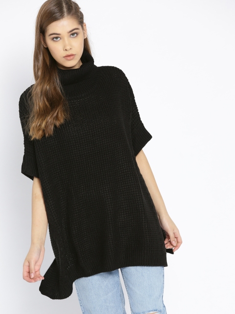 

Roadster Women Black Solid Longline Poncho