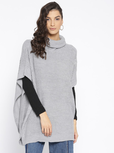

Roadster Women Grey Solid Longline Poncho