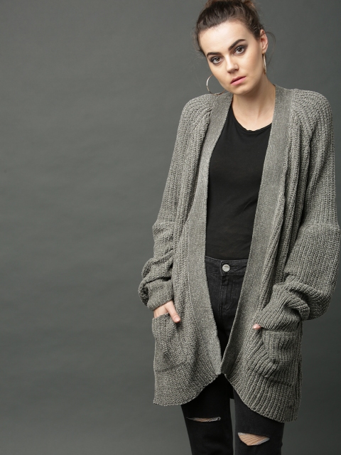 

Roadster Grey Self Design Open Front Shrug