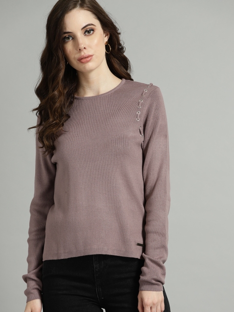 

Roadster Women Mauve Solid Sweater