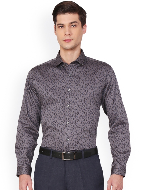 

V Dot Men Grey Slim Fit Printed Formal Shirt