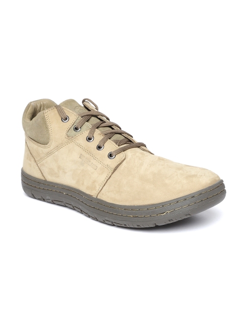 

Woodland Men Khaki Nubuck Leather Mid-Top Sneakers