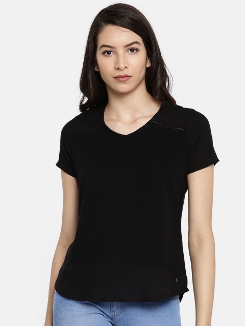 

Pepe Jeans Black Solid Styled Back Pure Cotton Top