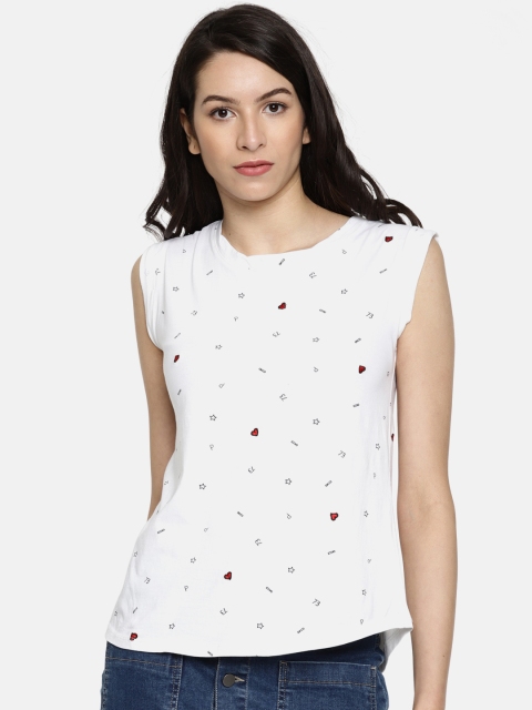 

Pepe Jeans Women White Conversational Printed Round Neck Pure Cotton T-shirt