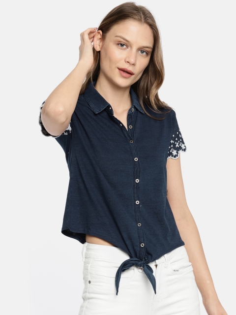 

Pepe Jeans Women Navy Blue Regular Fit Printed Casual Shirt