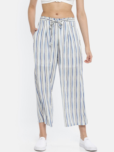 

Pepe Jeans Women White & Blue Regular Fit Striped Culottes