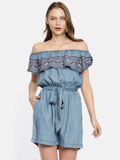 

Pepe Jeans Blue Solid Playsuit