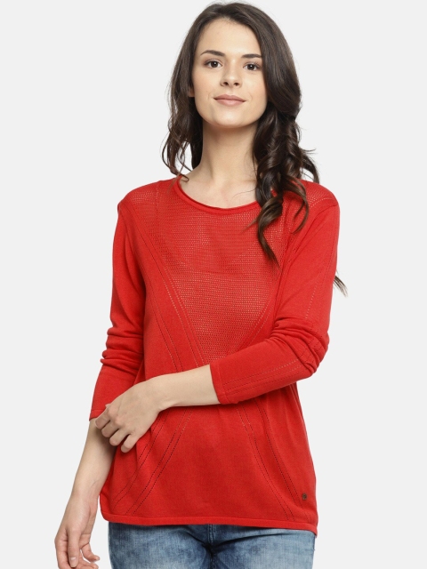

Pepe Jeans Women Red Self-Design Top