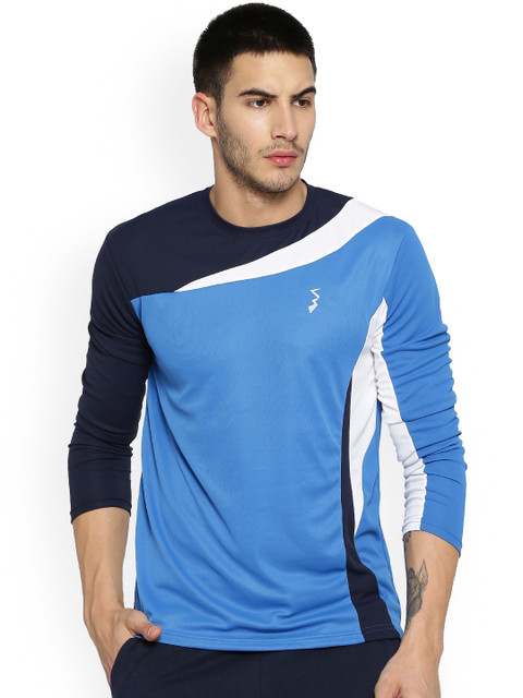 

Campus Sutra Men Blue Colourblocked Round Neck T-shirt