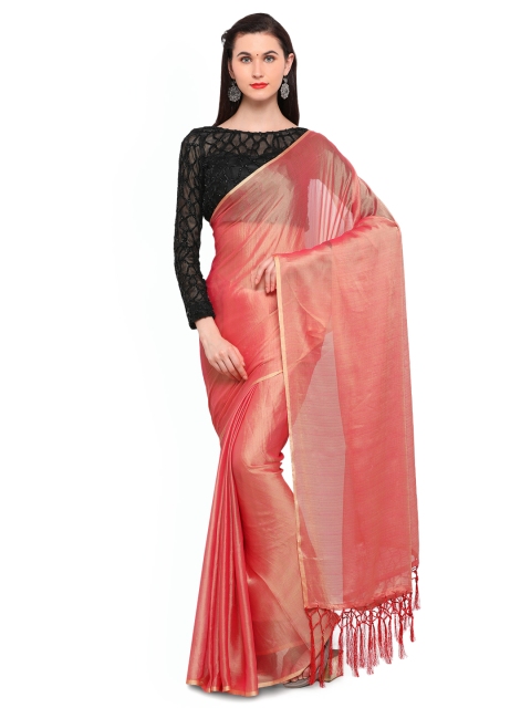 

Colors Peach-Coloured Woven Design Poly Georgette Saree