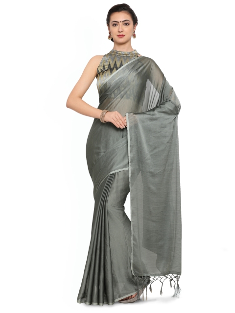 

Colors Grey Melange Solid Poly Georgette Saree