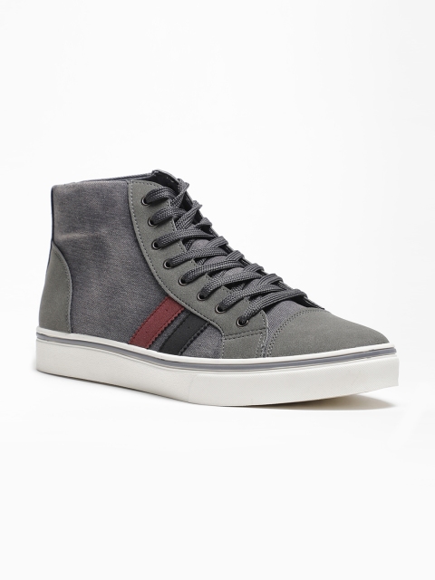 

LOCOMOTIVE Men Grey Textured High-Top Sneakers