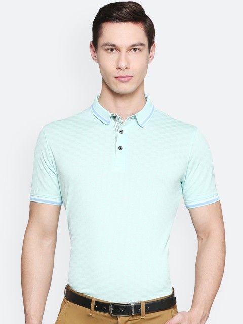 

Van Heusen Men Green Self Design Polo Collar T-shirt