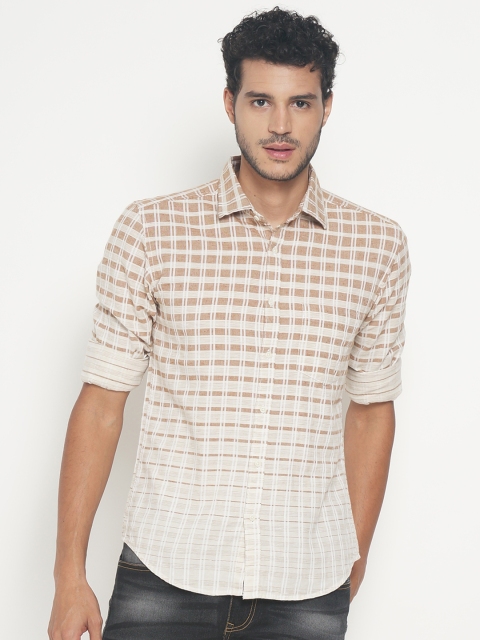 

IVOC Men Beige Slim Fit Checked Casual Shirt